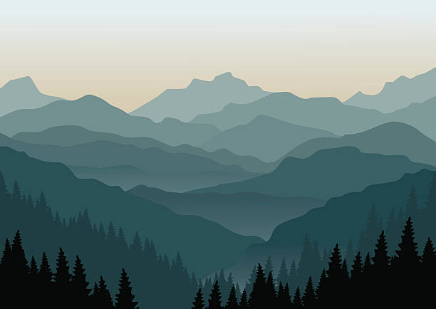 berglandschaft in der abenddämmerung - great smoky mountains great smoky mountains national park mountain fog stock-grafiken, -clipart, -cartoons und -symbole