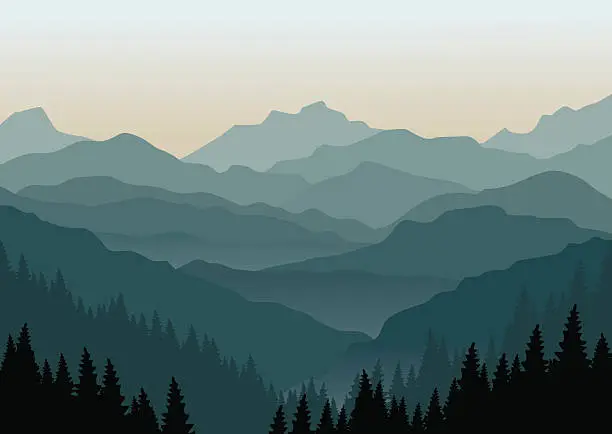 Vector illustration of Mountain landscape at dawn