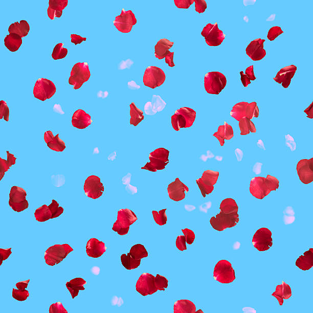 istock Seamless Red Roses Petals on Blue 484684988