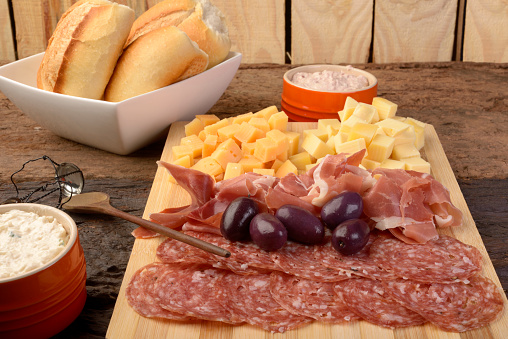 Charcuterie and Cheese Platter, Bread, Olives and Dippings