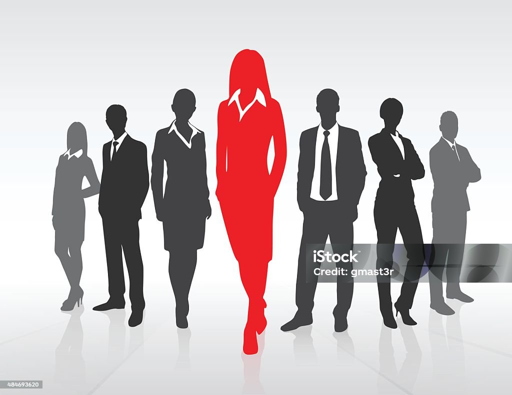 Silhouette rouge femme d'affaires noir, le Concept d'équipe de gens d'affaires groupe - clipart vectoriel de Silhouette - Contre-jour libre de droits
