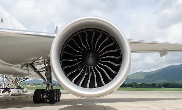 turbine of airplane in airport