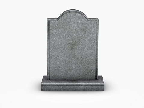 3D rendered grey granite gravestone on white background