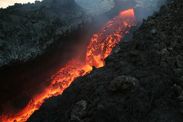 The lava flowing from Mt. Etna. .