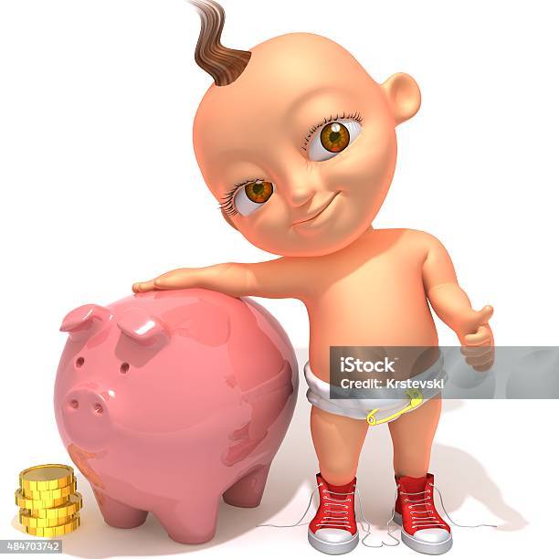 Baby Jake With Piggy Bank And Coins Stock Photo - Download Image Now - 2015, Baby - Human Age, Backgrounds