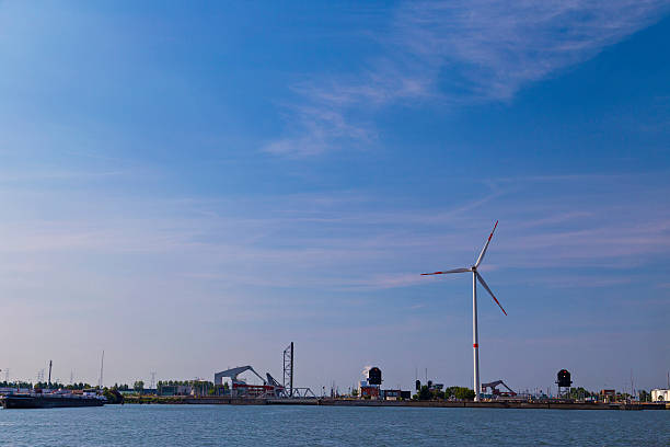 istock Drawbridges and windmill in Port of Antwerp 484707830