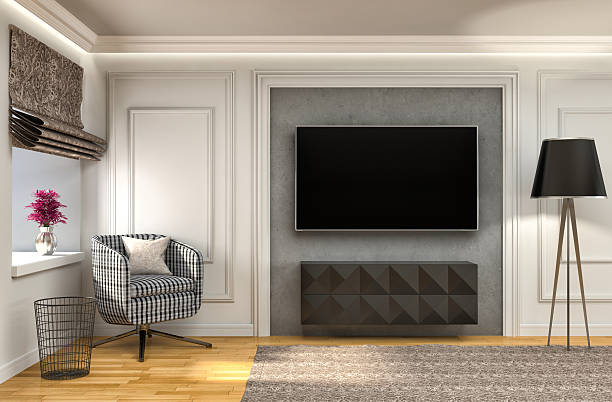 istock white interior with chair and brown curtains. 3d illustration 484712324