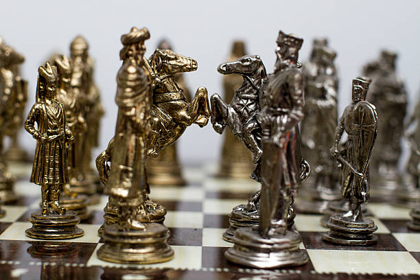 상세 서늘함 체스 게임에서 설정 - chess defending chess piece chess board 뉴스 사진 이미지