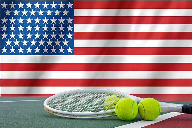 istock US Open tennis concept with flag and ball 484714820