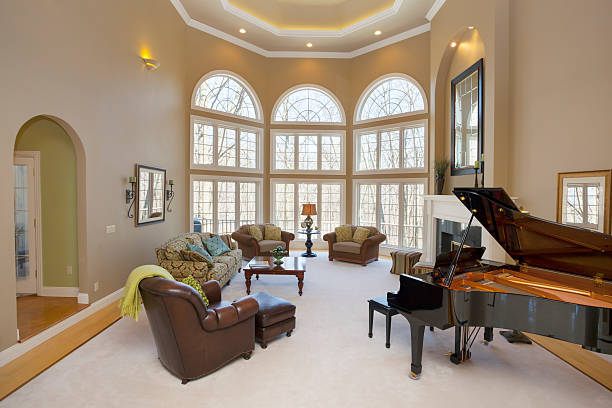 istock Spacious Great Room With Grand Piano and Fireplace 484714955