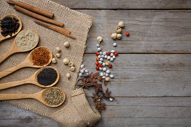 istock Spices on wood spoons 484715660