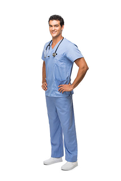 istock Young latin surgeon with hands at waist 484717575