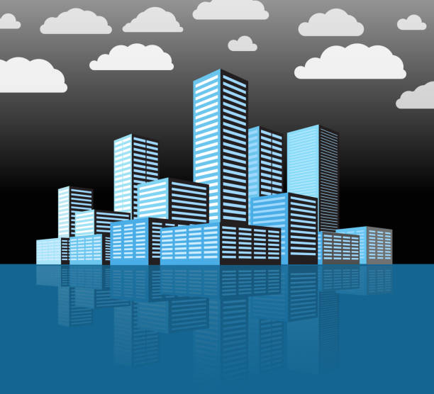 nowoczesne dzielnicy miasta.  budynków w perspektywie - street urban scene skyscraper cityscape stock illustrations