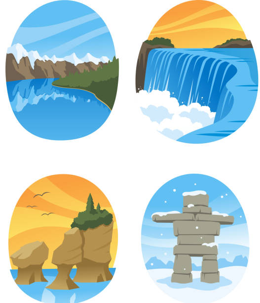 ilustraciones, imágenes clip art, dibujos animados e iconos de stock de canadian naturaleza lugares de interés de canadá - cataratas del niágara