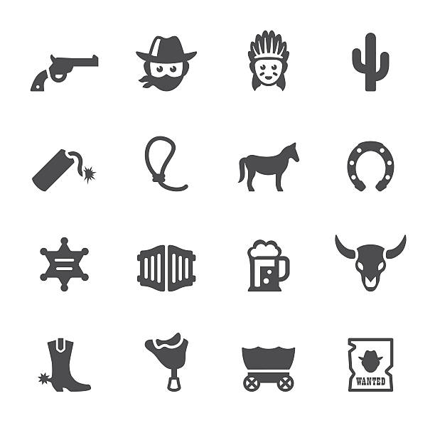 ilustraciones, imágenes clip art, dibujos animados e iconos de stock de soulico iconos-wild west y del cowboy - animal skull cow animals in the wild west