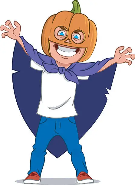 Vector illustration of boy in pumpkin costume. Мальчик в костюме тыквы.