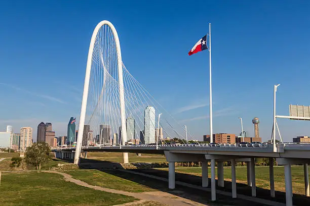 Photo of Dallas downtown skyline and Margaret hut hills bridge from Conti