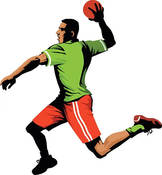 Vector illustration of Handball Player Jumping to Shoot For Goal - Isolated