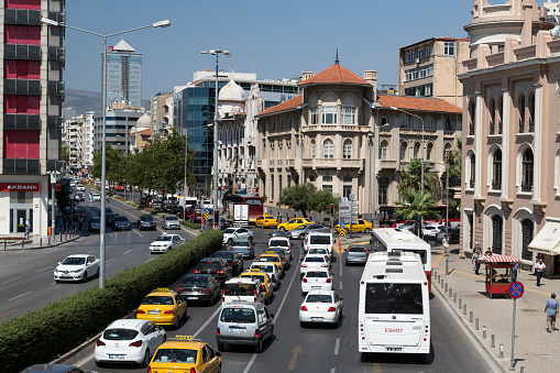 Izmir, Turkey - August 11, 2015: Alsancak is a centrally situated large quarter (or a zone; semt in Turkish) in İzmir, Turkey, within the boundaries of the metropolitan district of Konak, the historic center of the city. Taken on 11 August, 2015