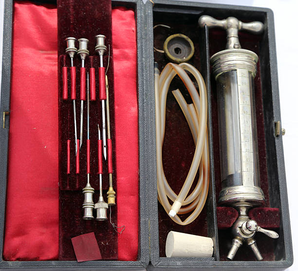 istock ancient medical syringe with large glass needles 484722280