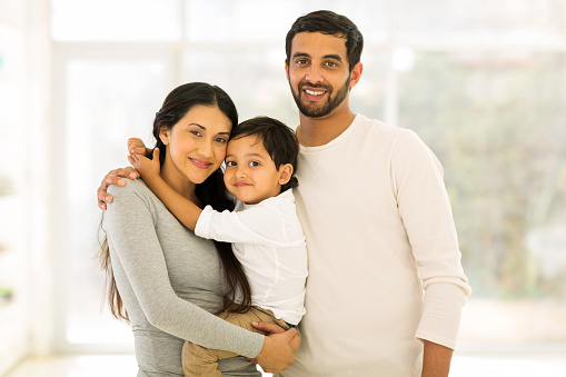 modern young indian family portrait