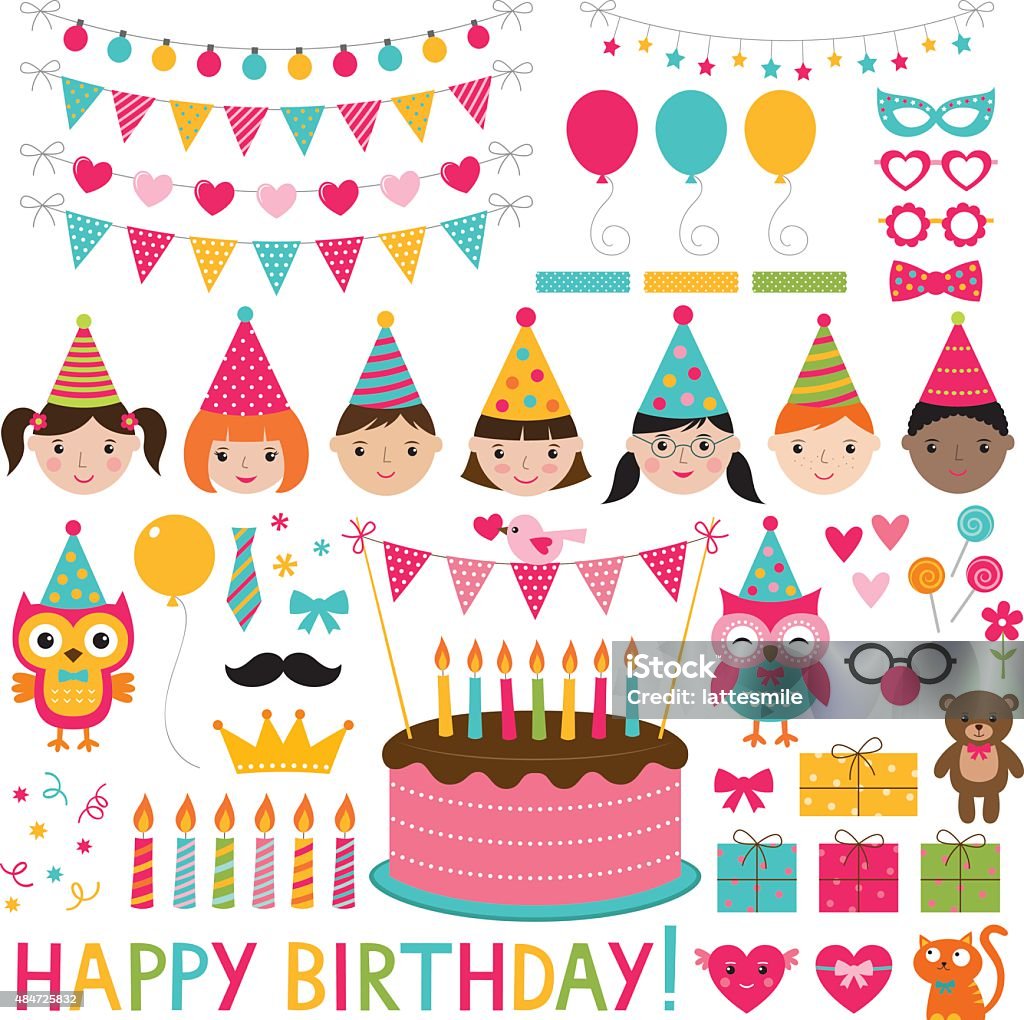 Vector kids birthday party set Party - Social Event stock vector