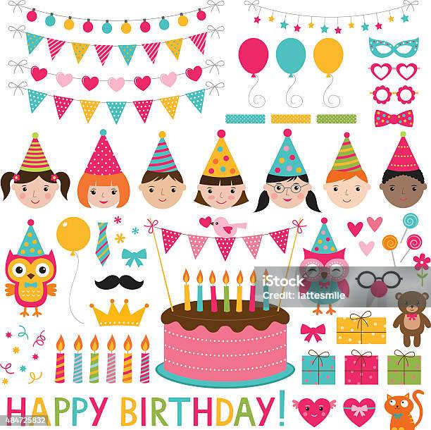 Vector Kids Birthday Party Set Stock Illustration - Download Image Now - Party - Social Event, Birthday, Child