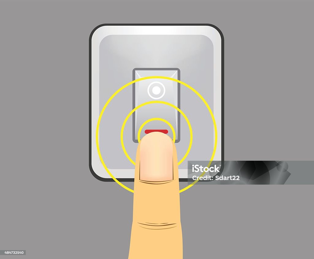 human finger pushing light switch please human finger pushing light switch please symbal Help conserve energy Light Switch stock vector