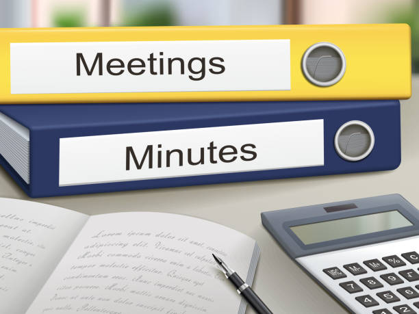meetings and minutes binders meetings and minutes binders isolated on the office table minute hand stock illustrations