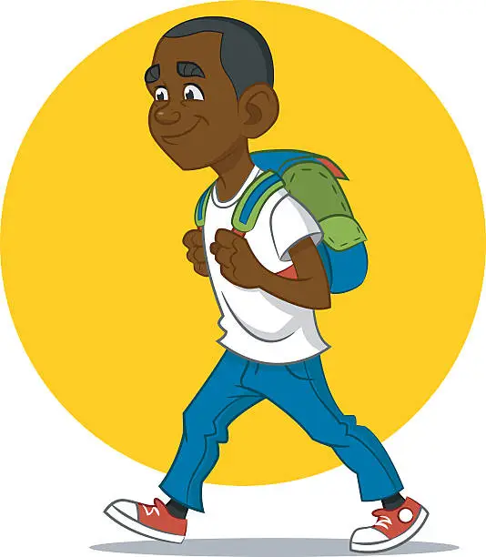 Vector illustration of child goes to school. Ребенок идет в школу.