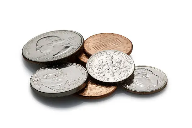 pile of change close-up (with Clipping Path)