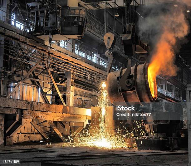 Smelting Of The Metal In The Foundry Stock Photo - Download Image Now - Metallurgy, Metal Industry, Furnace