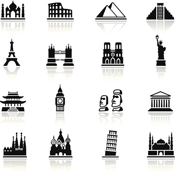 ilustraciones, imágenes clip art, dibujos animados e iconos de stock de lugar de interés icono set - pantheon paris paris france france europe