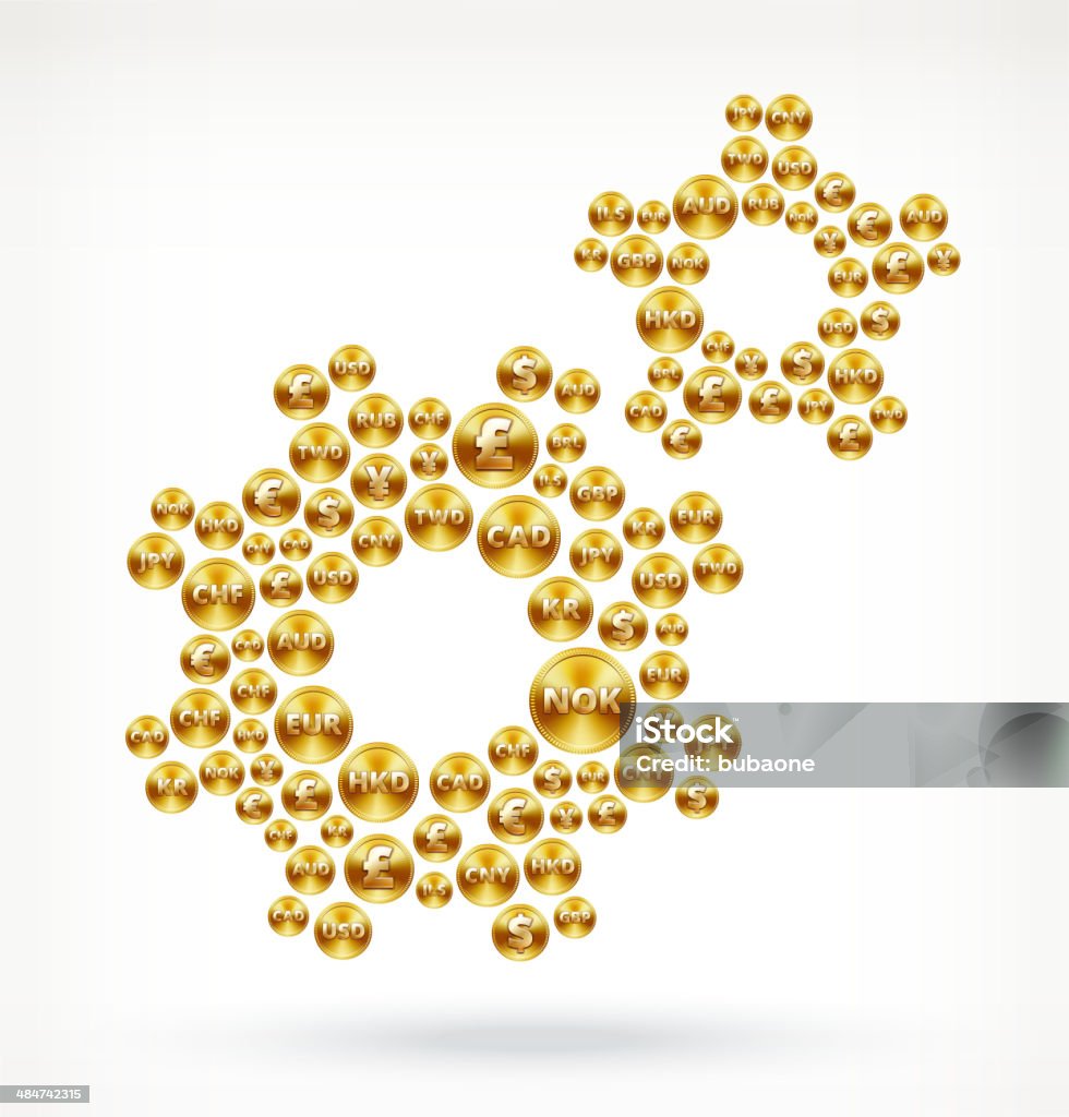 Gears on Gold Coin Buttons Audit stock vector