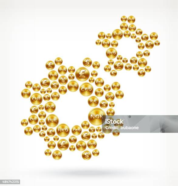 Gears On Gold Coin Buttons Stock Illustration - Download Image Now - Audit, Banking, Bringing Home The Bacon