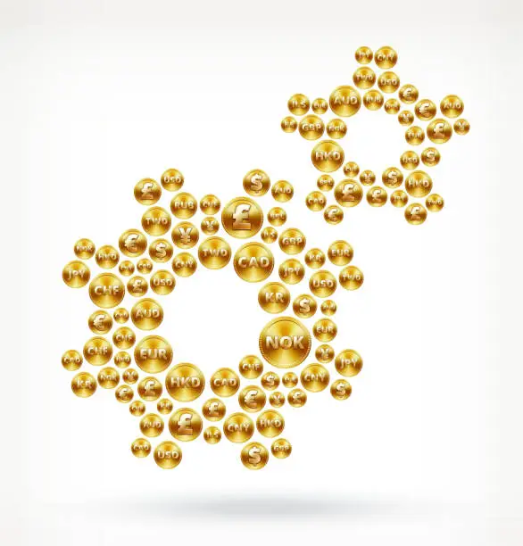 Vector illustration of Gears on Gold Coin Buttons