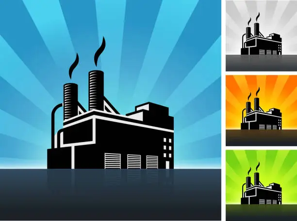 Vector illustration of Factory Building Color Set