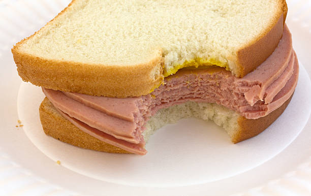 istock Bitten bologna sandwich on paper plate 484742342