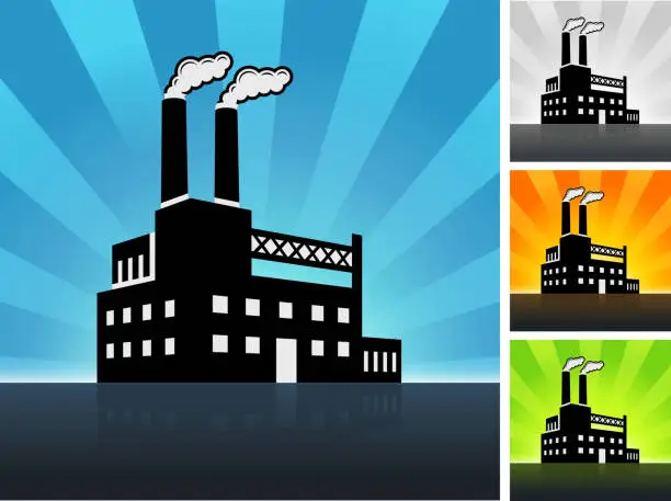 Vector illustration of Factory Building Color Set