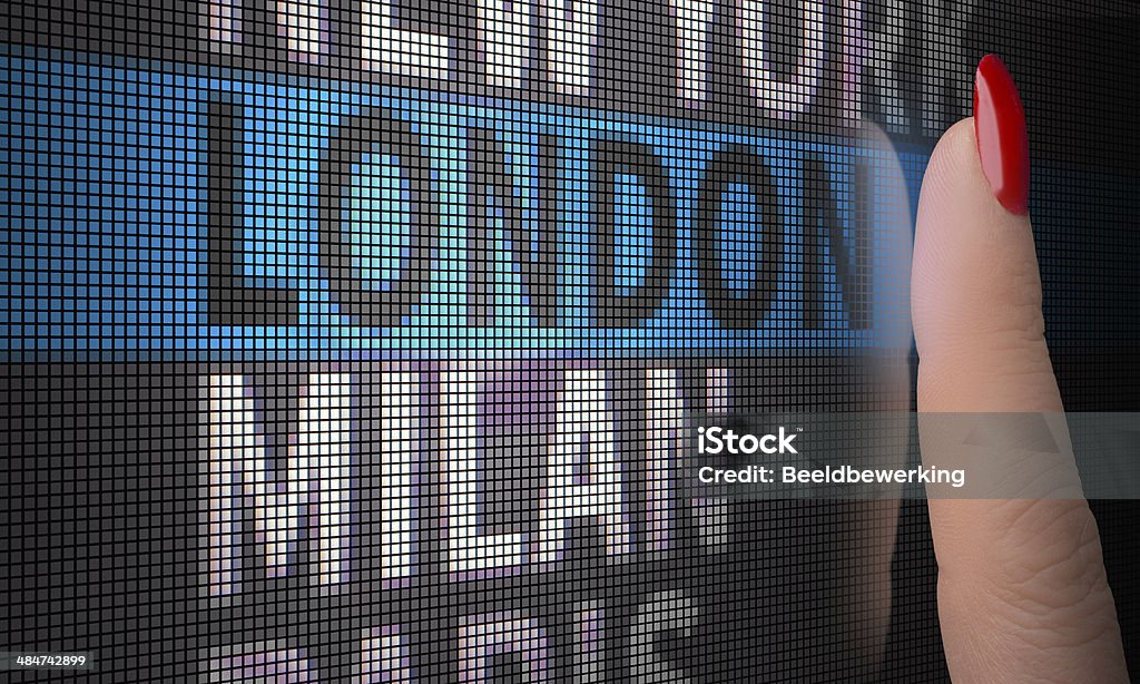 touch screen select London touch screen finger selects fashion city London Choosing Stock Photo