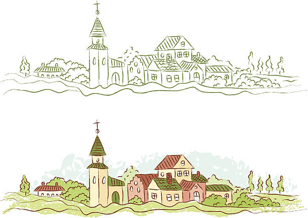 country town vector art illustration