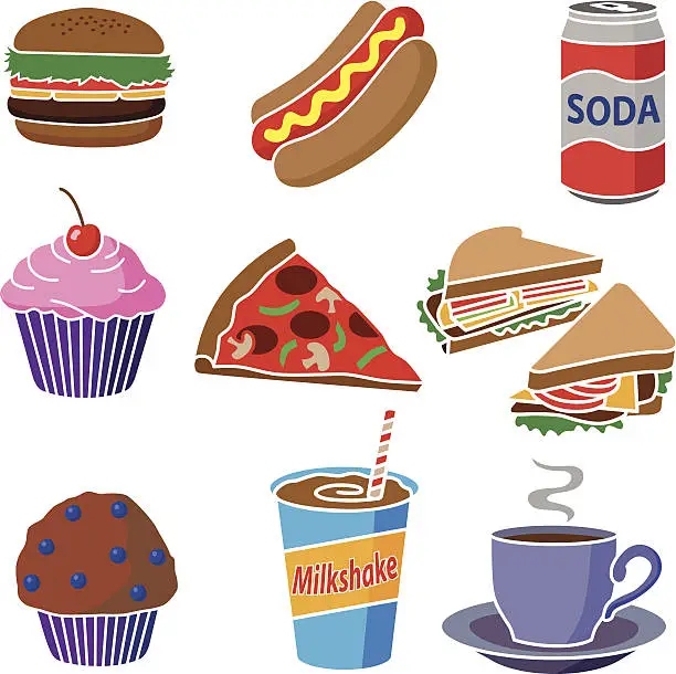 Vector illustration of junk food icon set