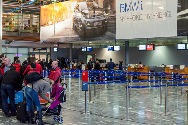 Interior of Oslo Gardermoen International Airport stock photo