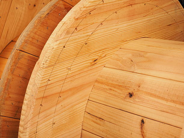 istock Fresh Pine timber drums for sustainable Cable and Tube packaging 484745380
