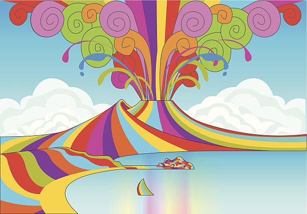 Naples and Vesuvio in Rainbow Eruption vector art illustration