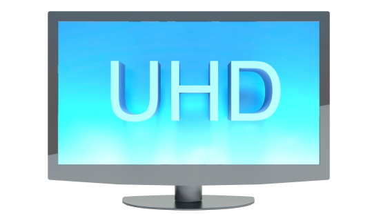 4K television display with comparison of resolutions. Ultra HD