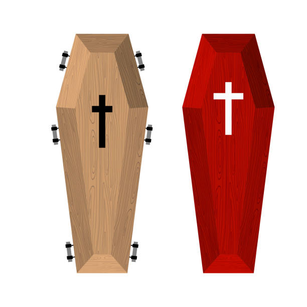 istock Set of coffins. Red beautiful expensive coffin  wooden 484748980