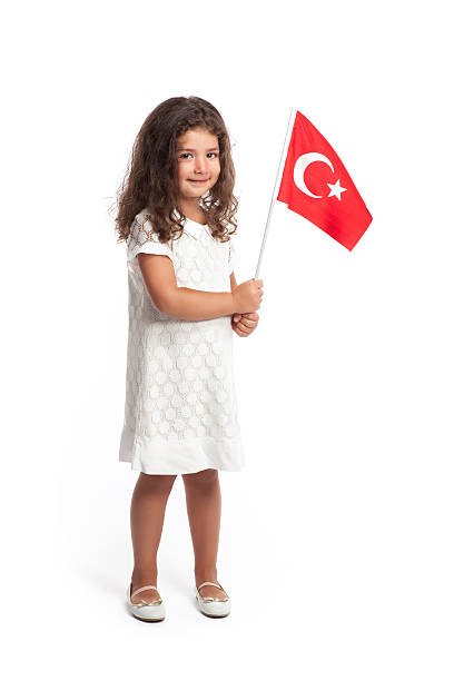 istock Cute girl holding Turkish flag 484749774