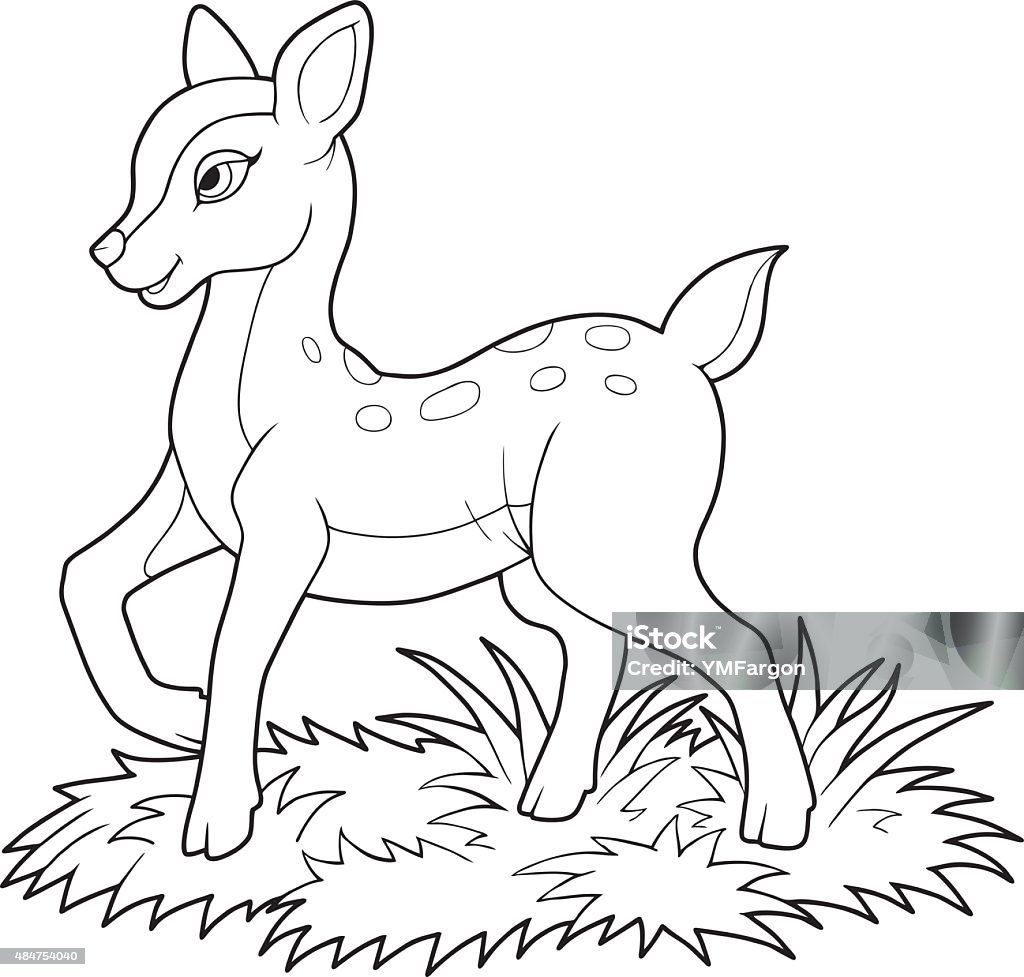 fawn cute little fawn Coloring Book Page - Illlustration Technique stock vector