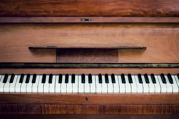Photo of piano keys. close frontal view